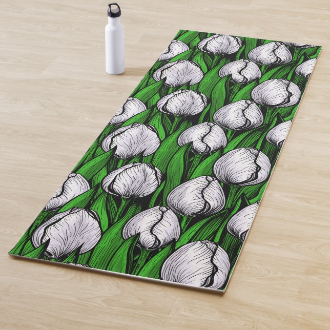 Tapete De Yoga Tulipas brancas com folhas verdes (In Situ)