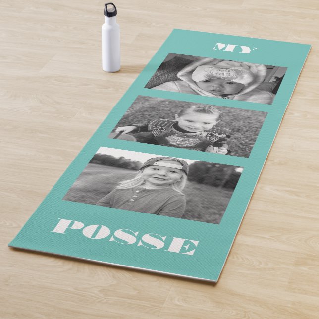 Tapete De Yoga Turquesa de Fotos Preta e Branca de Colagem Person (In Situ)