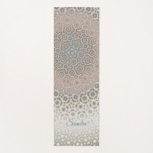 Tapete De Yoga Turquesa dourada de mandala cor-de-rosa com padrão
