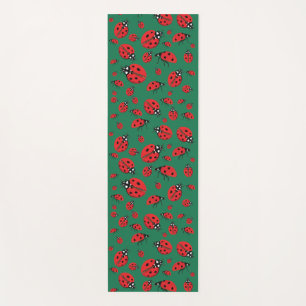Tapete De Yoga Um monte de Red Ladybugs Lucky Pattern Green