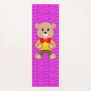 Tapete De Yoga Urso de Pelúcia Fofo em Geométrico Rosa