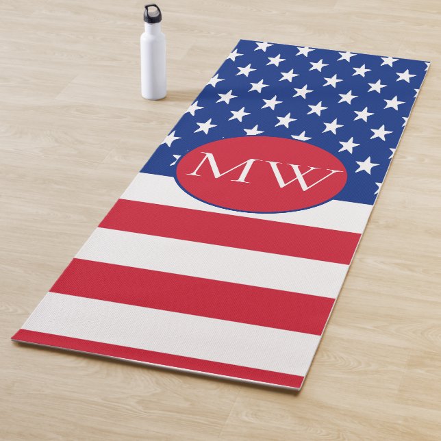 Tapete De Yoga USA American Flag Monogrammed (1 lado) (In Situ)