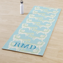 Tapete De Yoga Valsa do Cão Foo em Verde e Água Personalizada