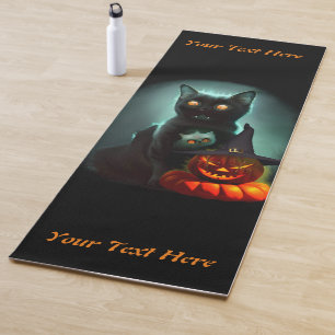 Tapete De Yoga Vampiro Gato e Mágico Pumpkin Halloween Surreal