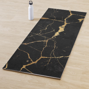 Tapete De Yoga Veias de ouro de mármore pretas