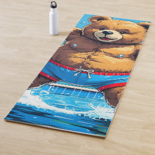 Tapete De Yoga Verão Selvagem Urso Vintage Piscina