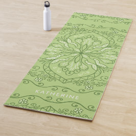 Tapete De Yoga Verde limão Elegante Monograma Mandala