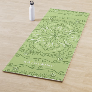 Tapete De Yoga Verde limão Elegante Monograma Mandala