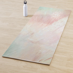 Tapete De Yoga Verde Menta e Traço de Pincel Abstrato Rosa