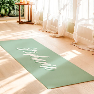 Tapete De Yoga Verde Mint Sujo Nome Personalizado Simples