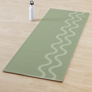 Tapete De Yoga Verde Salvia Moderno Minimalista Linhas Onduladas