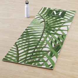 Tapete De Yoga Verde Tropical Aquarela Palmeira Monograma