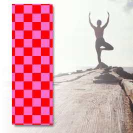 Tapete De Yoga Vermelhos e Rosa Neon Checkerboard Vintage
