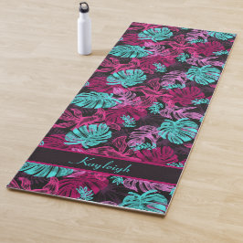 Tapete De Yoga Vibes Tropicais | Folha de Monstera Rosa e Azul