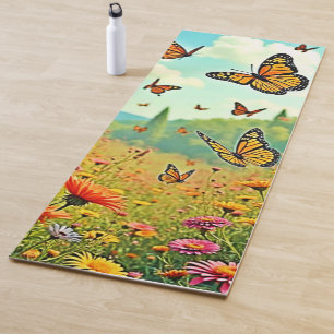 Tapete De Yoga Vibrant Wildflower Butterfly Joy Design