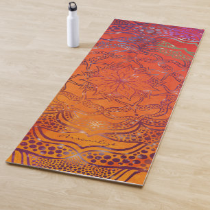 Tapete De Yoga Vibrante Flor Mandala Na moda Laranja Brilhante