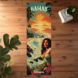 Tapete De Yoga Vintage Art Hawaii Beach Hawaii Girl