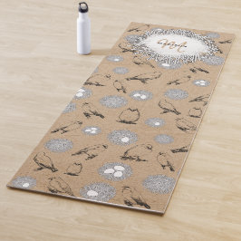 Tapete De Yoga Vintage Birds & Nest Rustic Kraft Brown