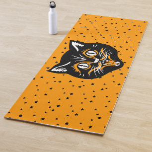 Tapete De Yoga Vintage Black Cat Halloween Face Orange Black Star
