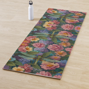 Tapete De Yoga Vintage boho chic pastel floral libélula do jardim