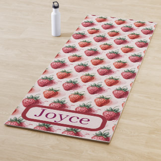 Tapete de Yoga Vintage Boho Morangos Nome Personal