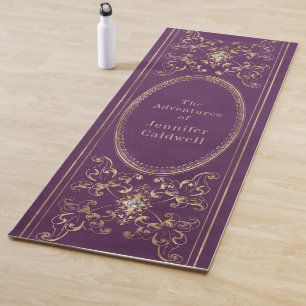 Tapete De Yoga Vintage Book Spine Monograma Roxo Aventuras