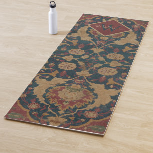 Tapete De Yoga Vintage Monogrammed Oriental - Padrão Vermelho Pe
