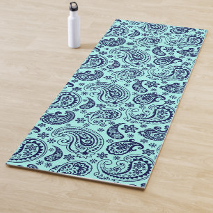 Tapete De Yoga Vintage paisley azul escuro em ioga verde-menta