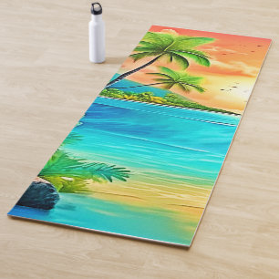 Tapete De Yoga Vista de Praia de Paraíso Sunset Tropical