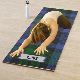 Tapete De Yoga Wallace Tartan Xadrez Verde Azul Iniciais de Monog