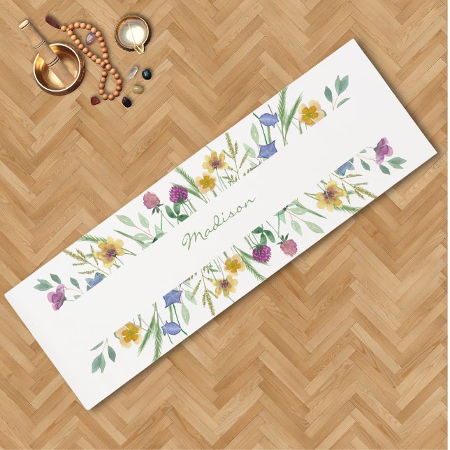 Tapete De Yoga Watercolor Wildflower Personalizado (Criador carregado)