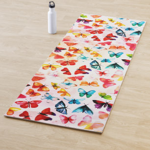 Tapete De Yoga Whimi Rainbow Forest Butterfly Aquarela