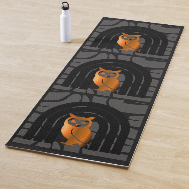 Tapete De Yoga Whimsical Boho Owl & Tropical Monstera Leaf (In Situ)