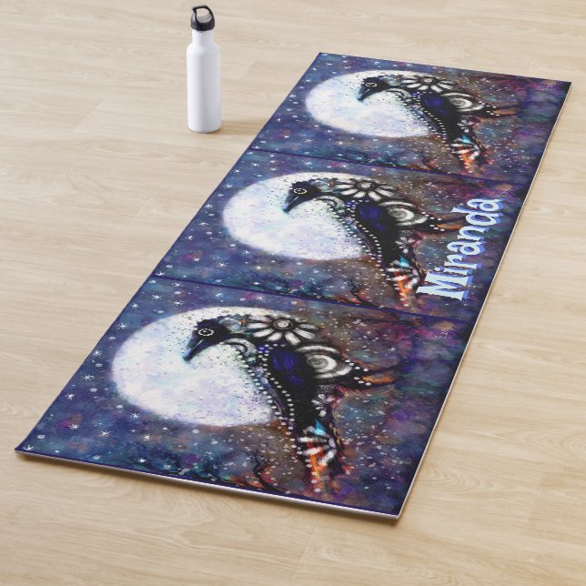 Tapete De Yoga Whimsical Raven Moon Floral Personalizado (In Situ)