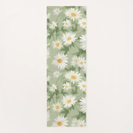 Tapete De Yoga White Daisies On Sage Green