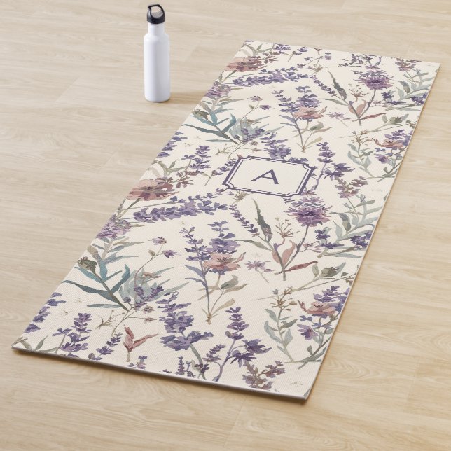 Tapete De Yoga Wildflower Lavender Boho Botanical Floral Monogram (In Situ)