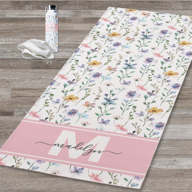 Tapete De Yoga Wildflower Watercolor Monogram (Wildflower Watercolor Custom Name Monogram Yoga Mat)