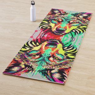 Tapete De Yoga Wolf - Desenho Colorido do Lobo - Wolf Yoga Mat