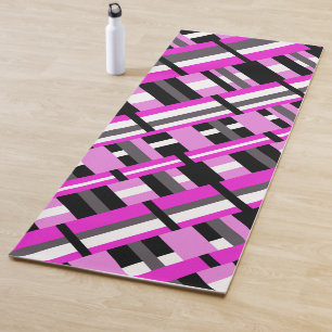 Tapete De Yoga Xadrez em cor rosa, preto e Cinza Diagonal
