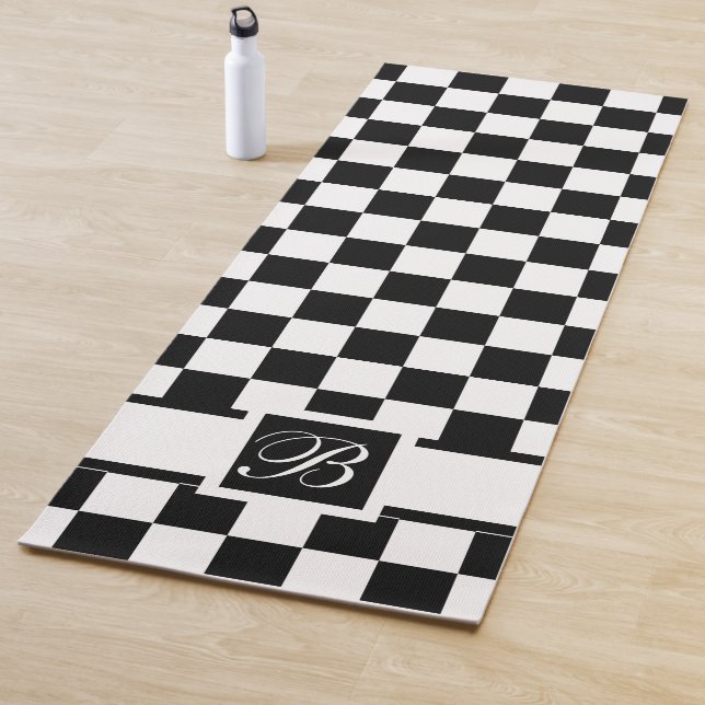 Tapete De Yoga Xadrez Monogramado Preto E Branco (In Situ)