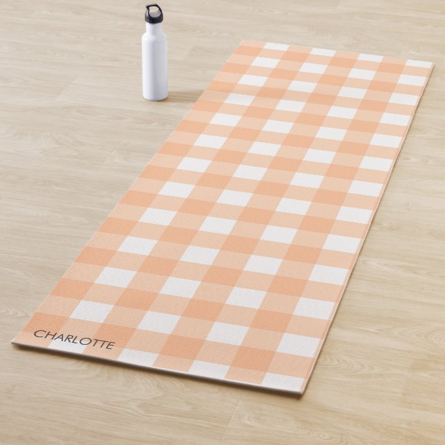 Tapete De Yoga Xadrez Personalizada Peach Gingham (In Situ)