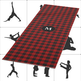 Tapete De Yoga Xadrez Vermelha Negra Rob Roy Tartan Monograma Ini