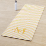 Tapete De Yoga Yellow & White Stripes Monogram Name<br><div class="desc">Bring elegance and personality to your practice with this feminine personalised yoga mat. Featuring a soft yellow and white striped background, the design is customised with your monogram initial and name in a fancy script font, creating a timeless, graceful look that stands out beautifully. Perfect for yoga, pilates, stretching, or...</div>