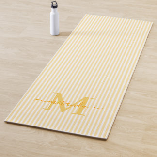 Tapete De Yoga Yellow & White Stripes Monogram Name