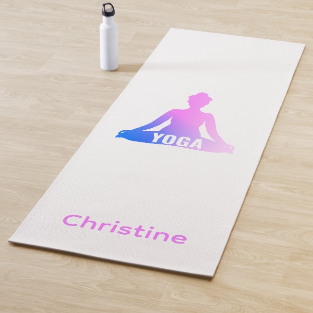 Tapete De Yoga Yoga branco-rosa-azul e nome personalizado (In Situ)