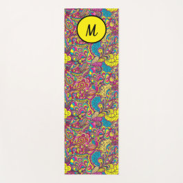 Tapete De Yoga Yoga Floral Moderna Monograma Turquesa Amarelo