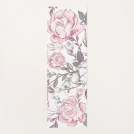 Tapete De Yoga Yoga Mat Floral Rosa e Cinza