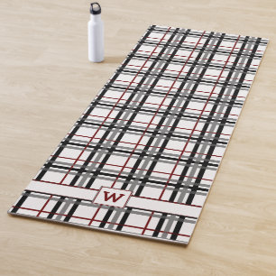 Tapete De Yoga Yoga Mat preto branco e Xadrez vermelha