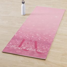 Tapete De Yoga Yoga Mat rosa-brilhante com Iniciais e Nome Person