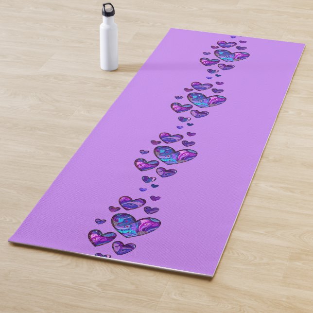 Tapete De Yoga Yoga Mat Roxo com Corações Pancos (In Situ)